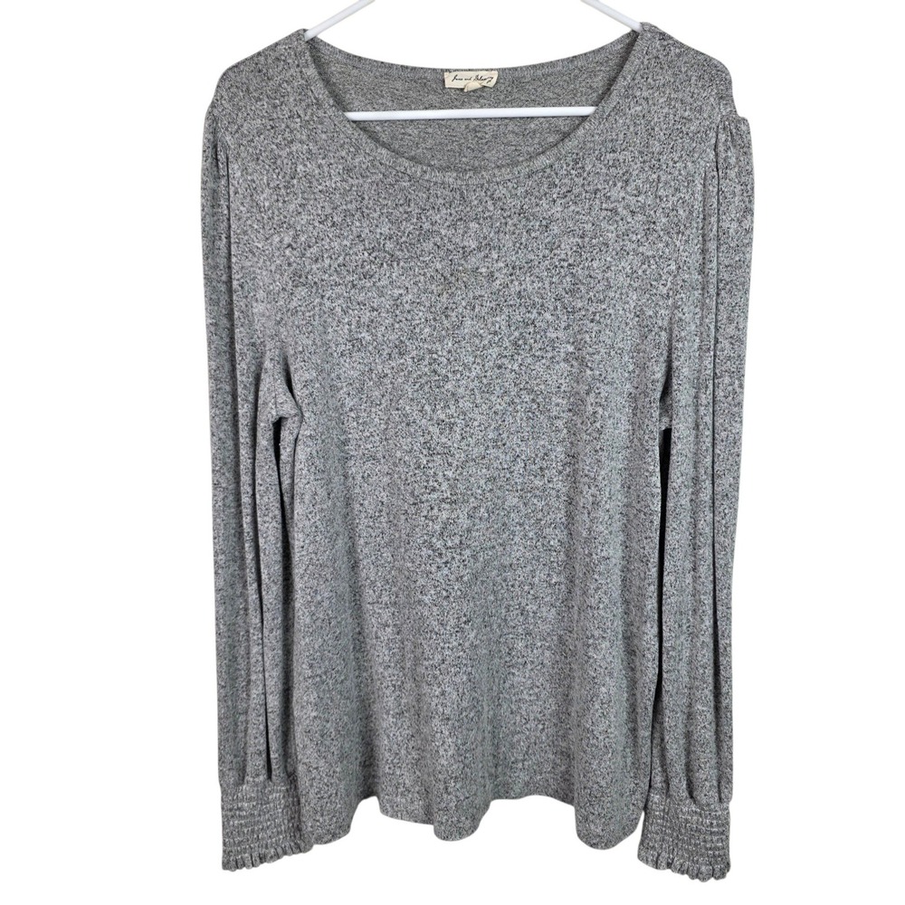 Jane and Delancey Top Womens Large Grey Excellent Smocked Cuff Puff Sleeve